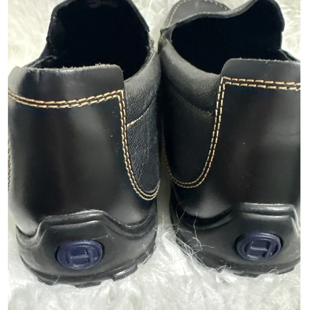 Cole Haan Mens Black Pebbled Leather Moc Toe Slip On Loafers Business Casual